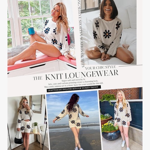 Floral Print Pajama Set - Cream and Black - Picture 3 of 8